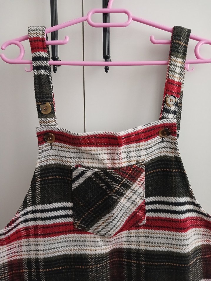 Ekoseli Askılı Kadın Slopet Elbise - Görsel 2