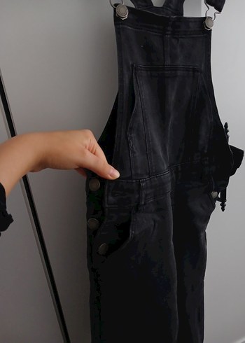 Siyah Kadın Fit Kesim Kot Salopet - Görsel 3