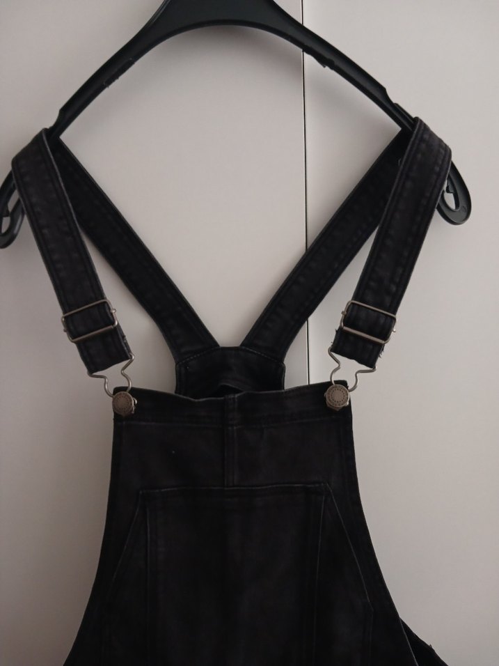 Siyah Kadın Fit Kesim Kot Salopet - Görsel 4