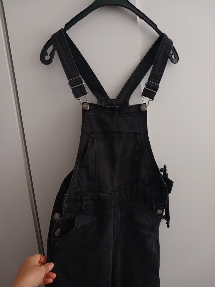 Siyah Kadın Fit Kesim Kot Salopet - Görsel 2