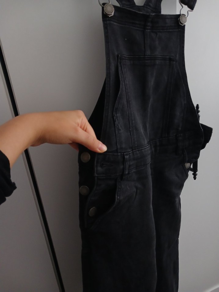 Siyah Kadın Fit Kesim Kot Salopet - Görsel 3