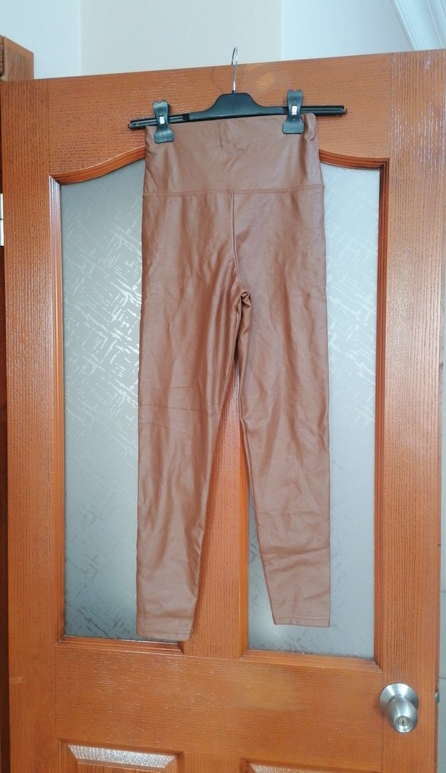 Camel Midi Kadın Tayt Kemerli Street Style suni deri - Görsel 2