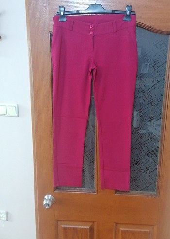 Düğmeli Koyu bordo Kadın Kumaş Pantolon - Görsel 2