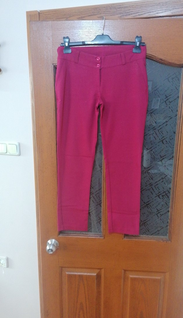 Düğmeli Koyu bordo Kadın Kumaş Pantolon - Görsel 2