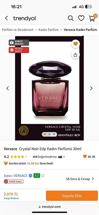 Orjinal Versace Crystal Noir