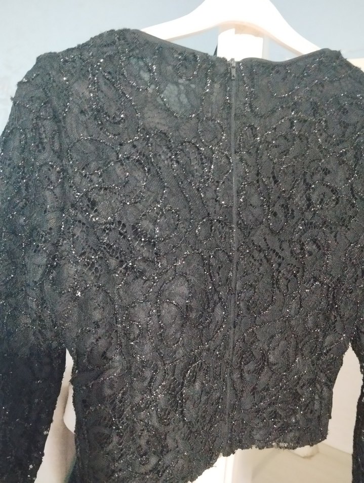 Dantel İşlemeli Siyah Abiye Bluz - Görsel 3