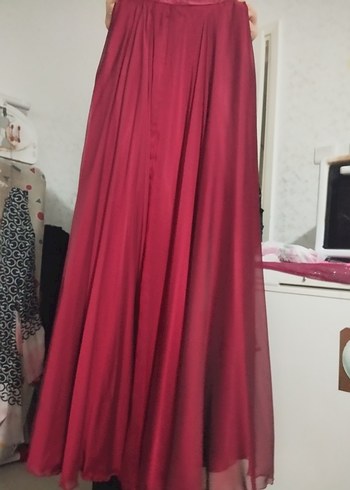 Bordo Kadın Uzun Drapeli Etek - Görsel 3