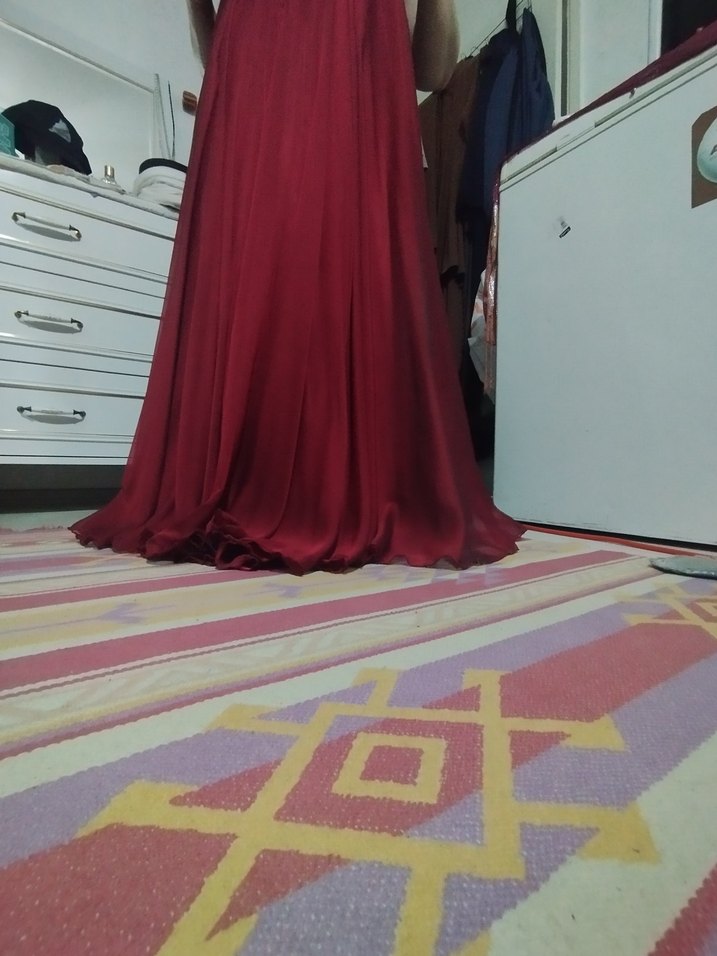 Bordo Kadın Uzun Drapeli Etek - Görsel 4