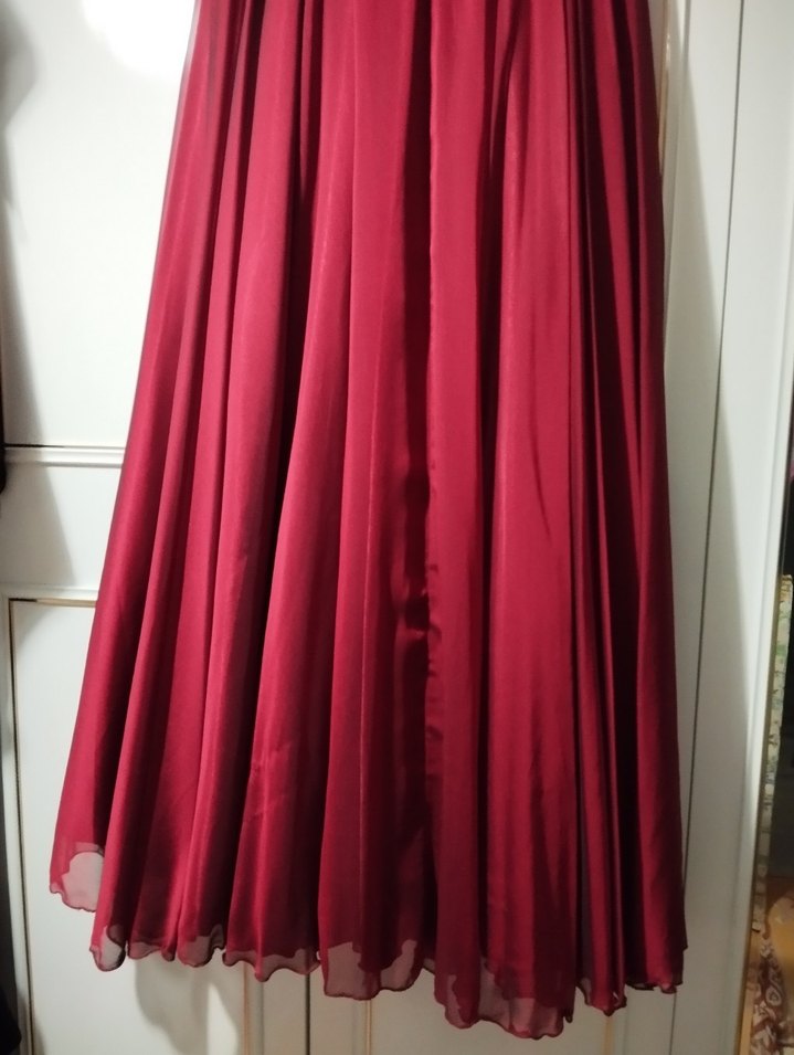 Bordo Kadın Uzun Drapeli Etek - Görsel 2