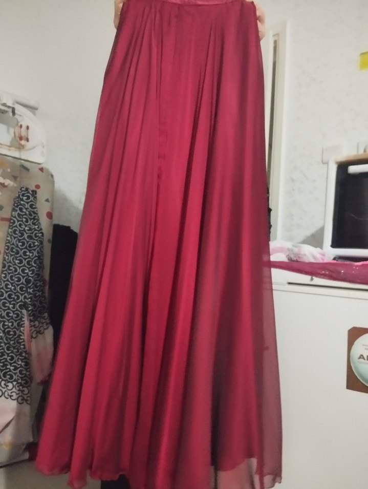 Bordo Kadın Uzun Drapeli Etek - Görsel 3