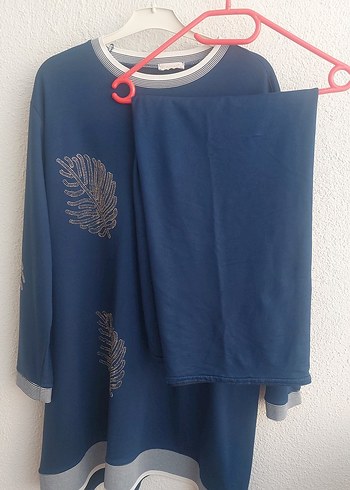 52 Beden Uzun Kollu Mavi Baskılı Bohem Tunik