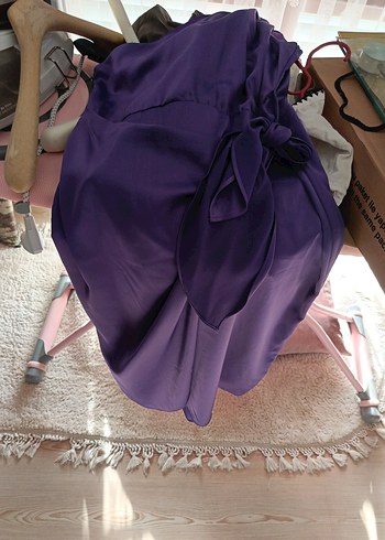 Parlak Mor Dökümlü Mini Hamile Eteği - Görsel 5