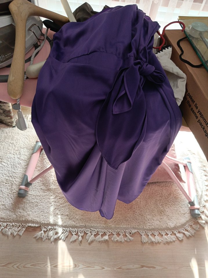 Parlak Mor Dökümlü Mini Hamile Eteği - Görsel 5