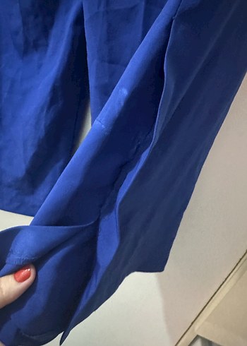 m Beden Mavi Pilili Kadın Midi Pantolon