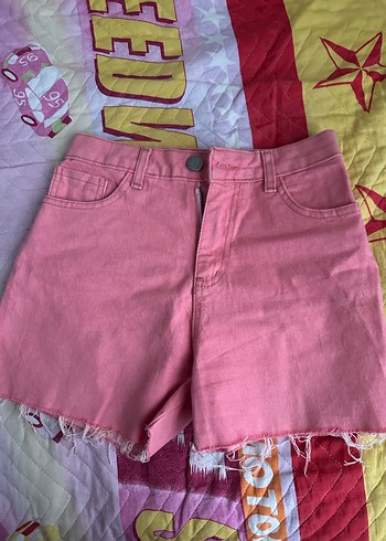 Pembe Mini Bağlama Desenli Pamuklu Şort