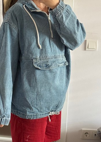 Bershka Mavi Kapüşonlu Kadın Denim Ceket