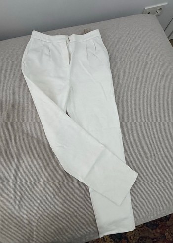 Massimo Dutti Kadın Beyaz Pamuk Kumaş Pantolon