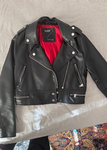 s Beden Siyah Kadın Deri Biker Ceket