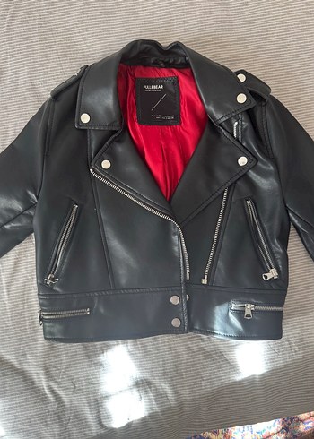 Pull and Bear Siyah Kadın Deri Biker Ceket