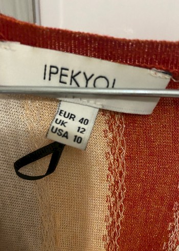 İpekyol Bej Çizgili V Yaka Piliseli Uzun triko Elbise 40 - Görsel 4