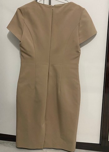 Network Bej V Yakalı Kısa Kollu Kalem Elbise - Görsel 2