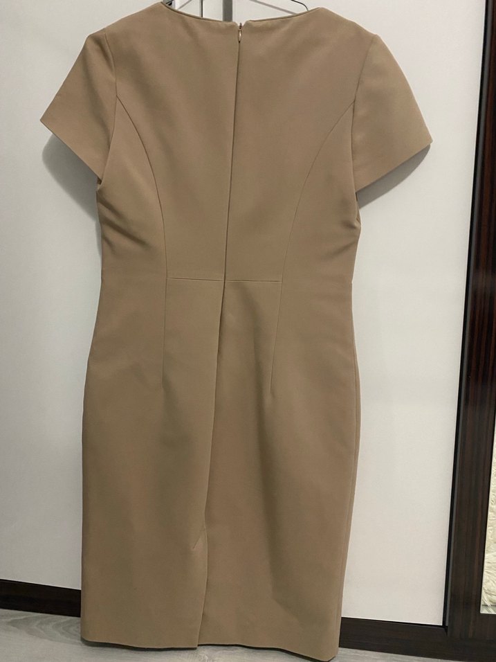 Network Bej V Yakalı Kısa Kollu Kalem Elbise - Görsel 2