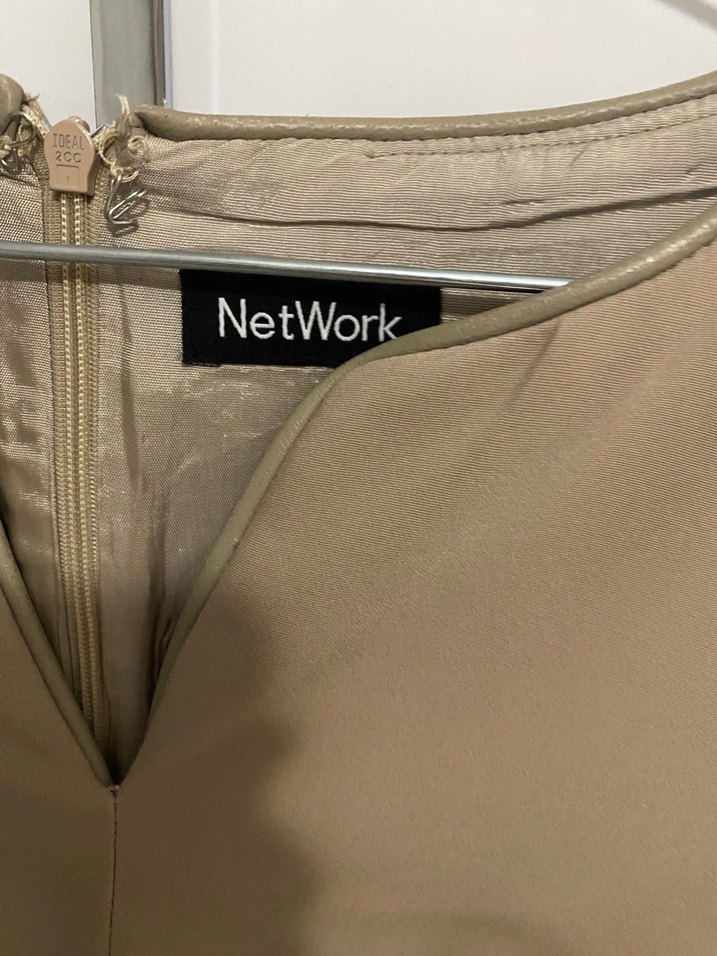 Network Bej V Yakalı Kısa Kollu Kalem Elbise - Görsel 3