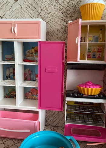 Renkli Pembe Oyuncak Ev Seti kız çocuk mutfak dolap