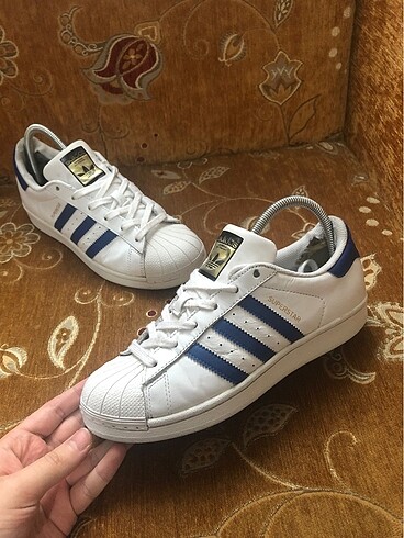 Adidas superstar beyaz mavi kadın spor ayakkabı orjinal supersta