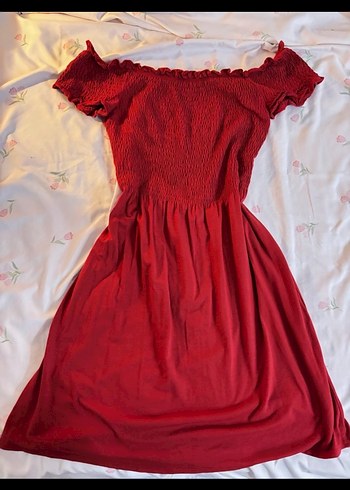 Zara Kirmizi Straplez Firfirli Midi Elbise