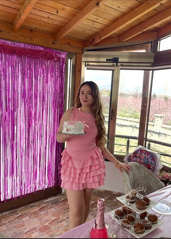 Zara Pembe Firfir Etekli Elbise