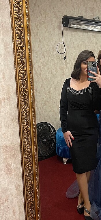 s Beden Siyah kadife elbise
