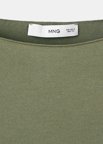 Kadın Haki Kayık Yaka Uzun Kollu Basic Bluz - Görsel 5