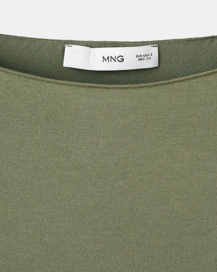 Kadın Haki Kayık Yaka Uzun Kollu Basic Bluz - Görsel 5