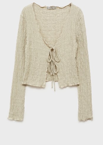 Bej V Yakalı İnce pamuk dokulu - Görsel 6