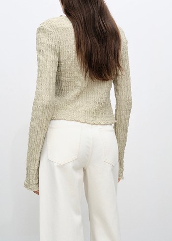 Bej V Yakalı İnce pamuk dokulu - Görsel 4