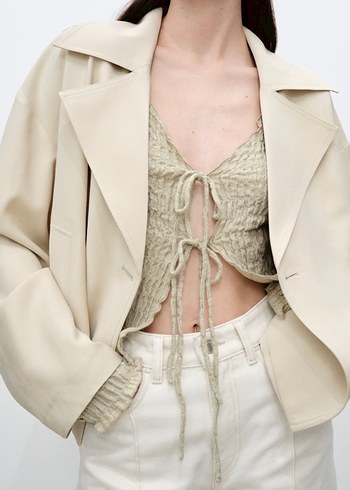 Bej V Yakalı İnce pamuk dokulu - Görsel 3