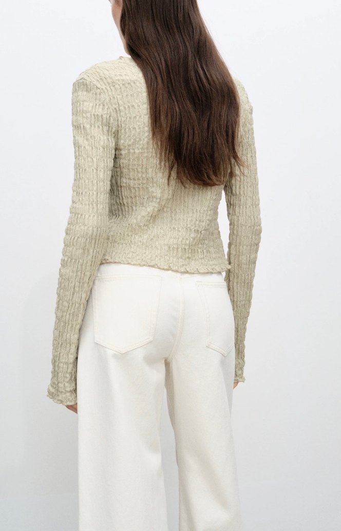 Bej V Yakalı İnce pamuk dokulu - Görsel 4