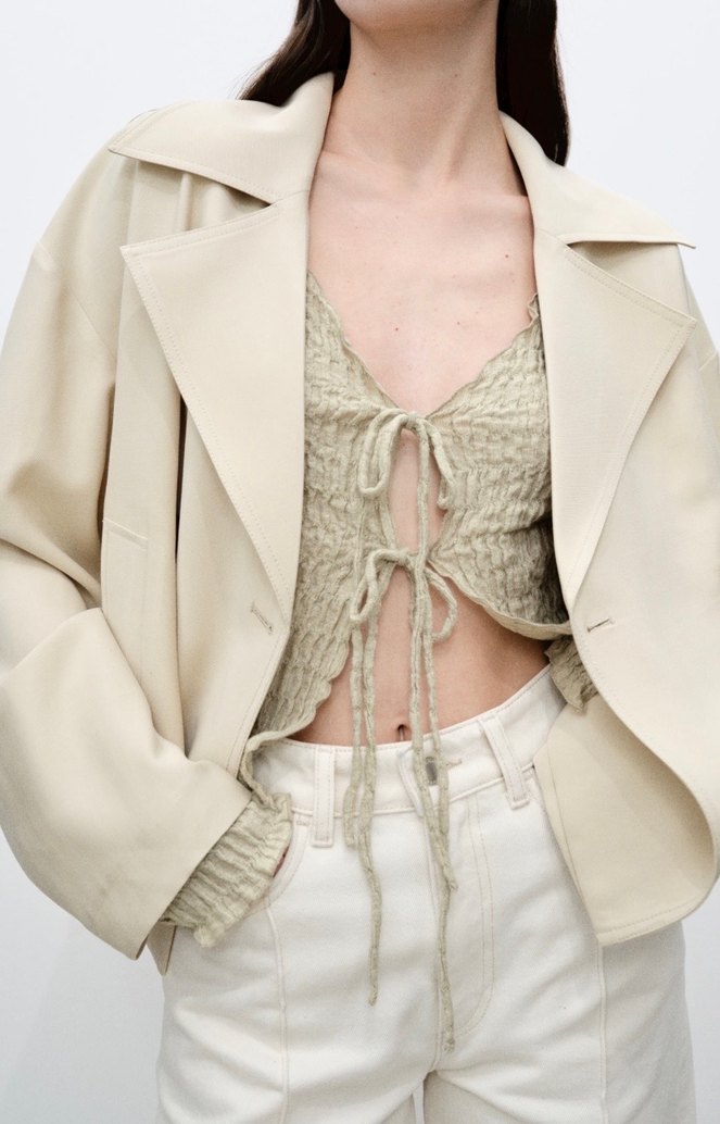 Bej V Yakalı İnce pamuk dokulu - Görsel 3