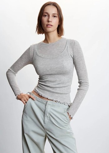 Gri Mango Kombin tişört Bluz - Görsel 3