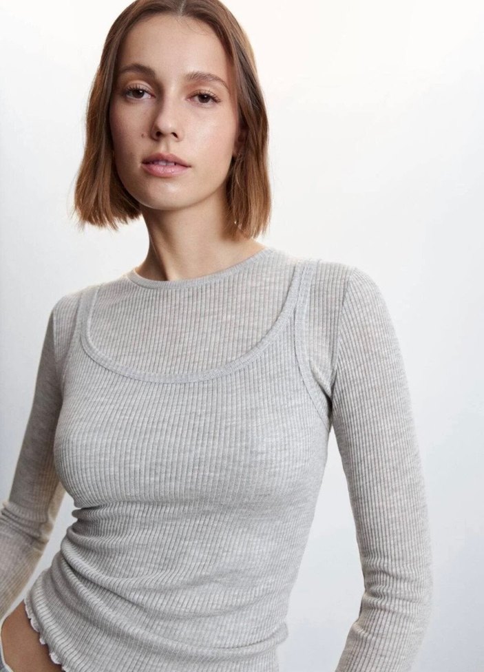 Gri Mango Kombin tişört Bluz - Görsel 4