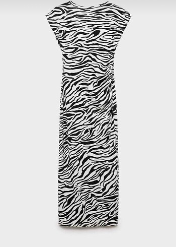 Zebra Desenli Uzun Drapeli Kadın Elbise - Görsel 2