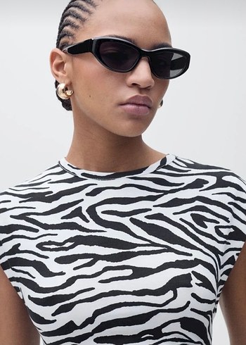 Zebra Desenli Uzun Drapeli Kadın Elbise - Görsel 6