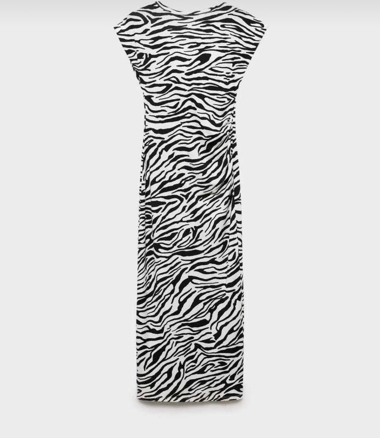 Zebra Desenli Uzun Drapeli Kadın Elbise - Görsel 2