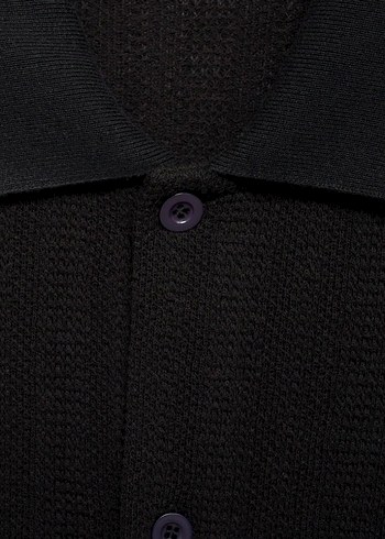 Erkek Siyah Kısa Kollu Keten Polo Tişört - Görsel 5