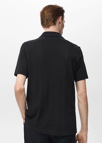 Erkek Siyah Kısa Kollu Keten Polo Tişört - Görsel 3