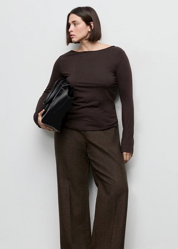 Mango Kayık Yaka Bluz Kahverengi - Görsel 4