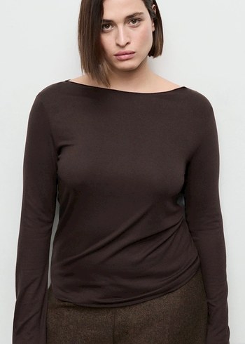 Mango Kayık Yaka Bluz Kahverengi - Görsel 2