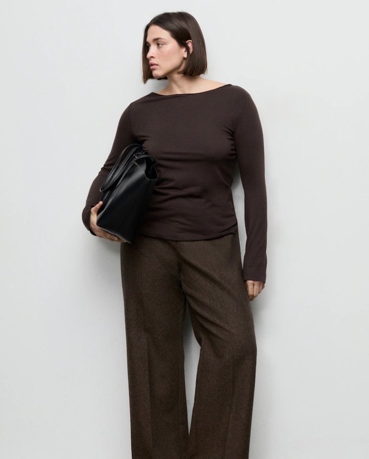 Mango Kayık Yaka Bluz Kahverengi - Görsel 4