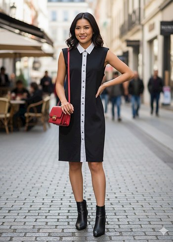 Siyah Düğmeli Kolsuz Midi Elbise - Görsel 2